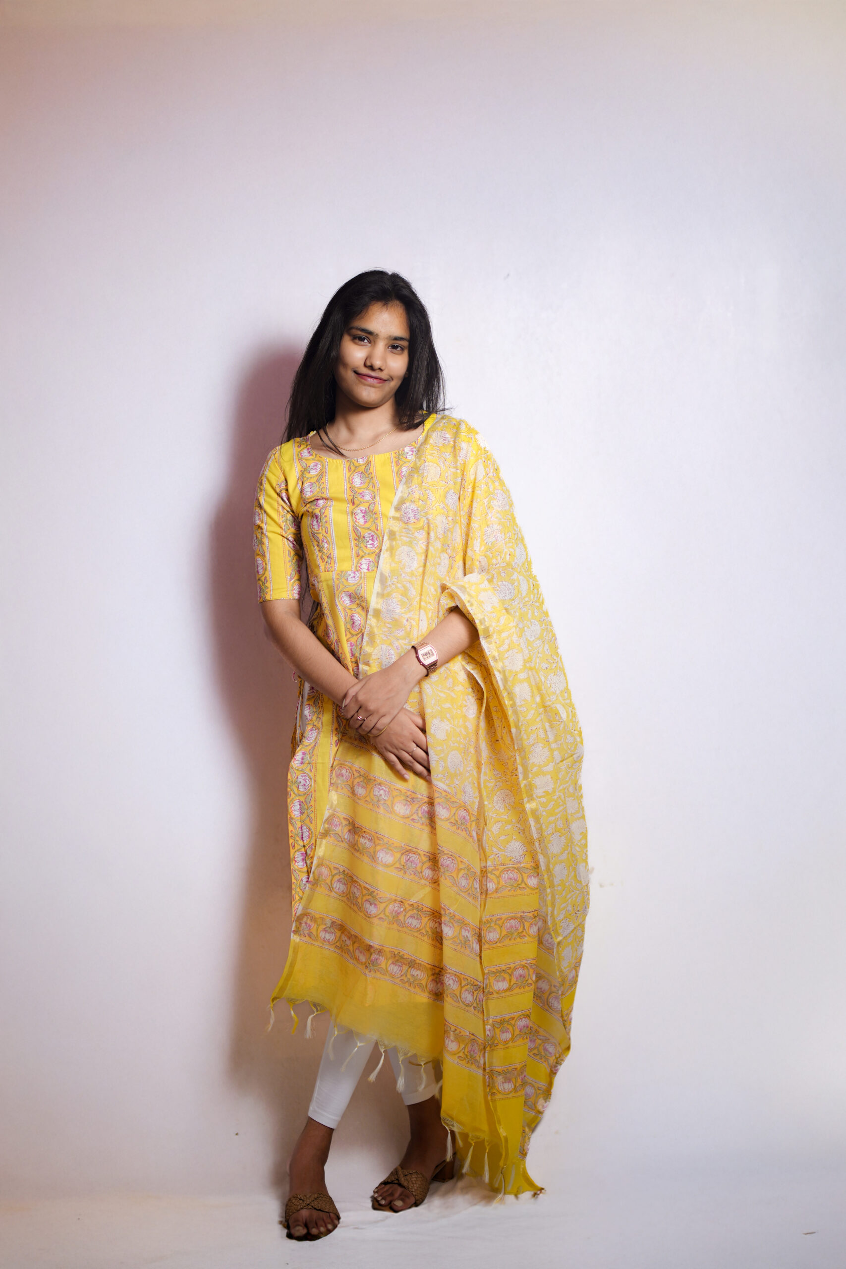 Cotton Sunshine Yellow Kurthi 2 Golden-yellow Kurthi With Duppata - Image 1