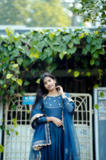 Deep Blue Festive Anrkali - Image 2