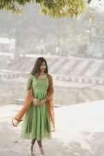 Leaf Green And Brown Anarkali - Image 3