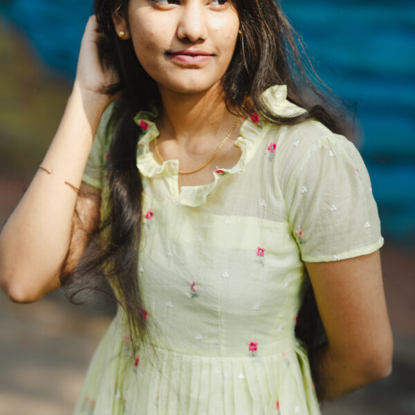 Lime Green Chanderi Frock